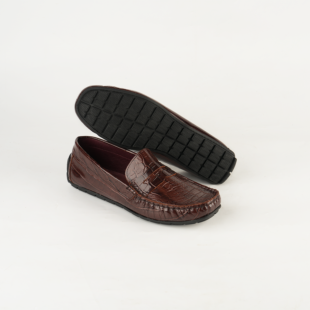 Mocassin Croco Havane Élégance